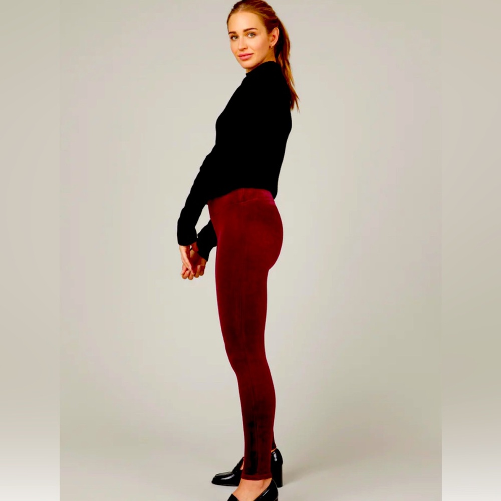 Spanx burgundy velvet leggings